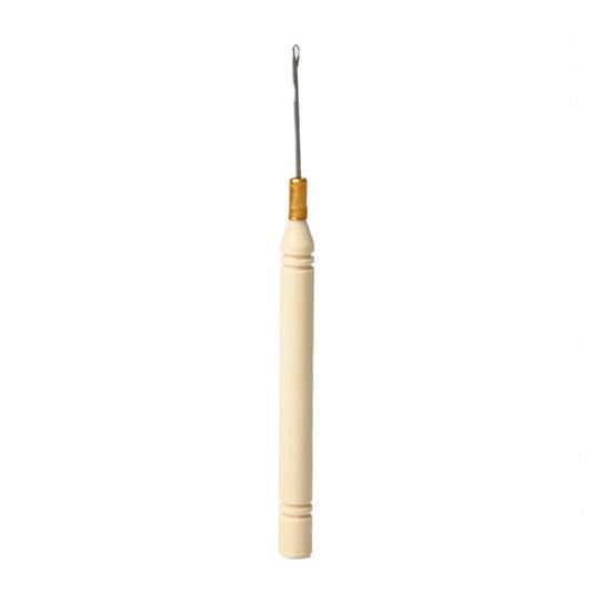 Hair extension pulling needle for micro weft method on a white background